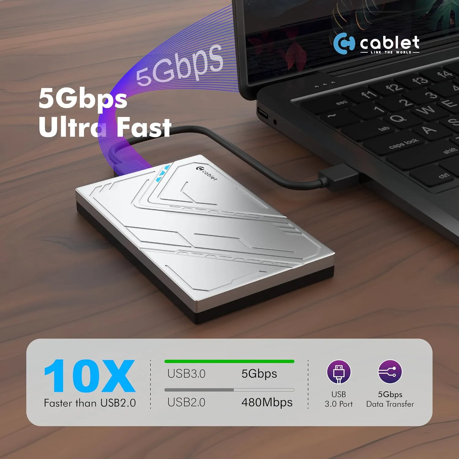Cablet SSD Casing 2.5 Inch SATA USB 3.0 (HD2566U3) view 2